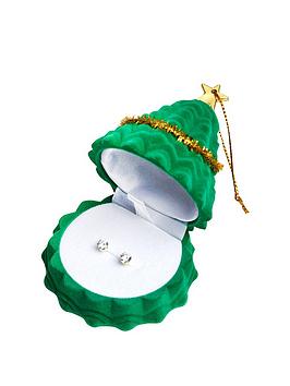 The Love Silver Collection Gold Plated Silver 4Mm Cubic Zirconia Studs With Christmas Tree Novelty Box