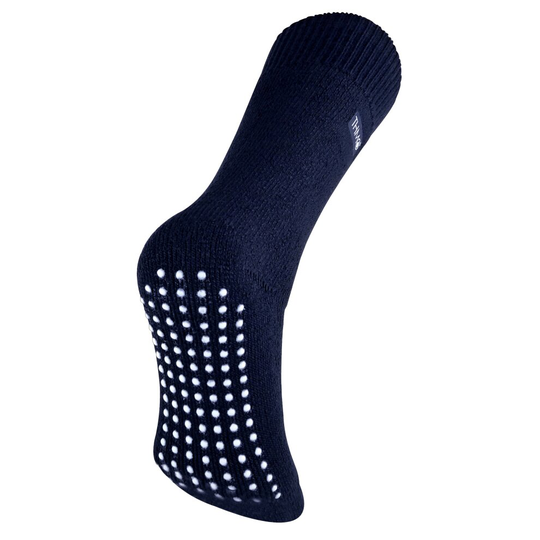 (6-11 UK, Navy) THMO - Mens Thermal Indoor Slipper Socks with Non Slip Grips