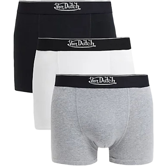 (M, Assorted) Von Dutch Mens 3 Pack Elasticated Waist Cotton Pants Boxer Shorts - Assorted