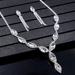 Jewelry Set Drop Earrings For Women's Crystal Party Wedding Anniversary Rhinestone Alloy Marquise Cut Drop Silver / Pendant Necklace / Congratulations / Gift Lightinthebox