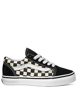 Vans Old Skool Checkerboard Childrens Boys Trainers Core Classics-Black/White, Black/White, Size 2
