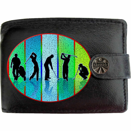 (Standard) Golf Players Golfing Stroke Clubs Mens Wallet Chain Leather Coin Pocket Klassek RFID Blocking Credit Card Slots and Metal Gift Box