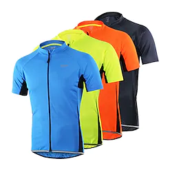 Arsuxeo Men's Cycling Jersey Short Sleeve Bike Jersey Top with 3 Rear Pockets Mountain Bike MTB Road Bike Cycling Breathable Anatomic Design Quick Dry Front Zipper Light Yellow Dark Gray Orange Lightinthebox