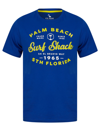T-Shirts Palm Beach Motif Cotton Jersey T-Shirt in Sea Surf Blue - South Shore / S - Tokyo Laundry