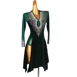 Latin Dance Dress Crystals / Rhinestones Women's Performance Long Sleeve Spandex Lightinthebox