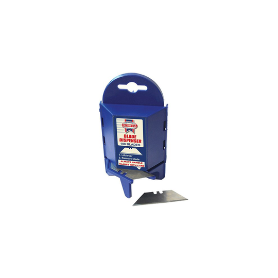 Faithfull FAITKB100 Heavy-Duty Trimming Knife Blades (Box 100) in safe storage dispenser