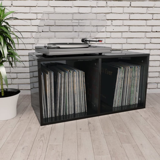 vidaXL Vinyl Storage Box High Gloss Black Chipboard Recorder Case Collection
