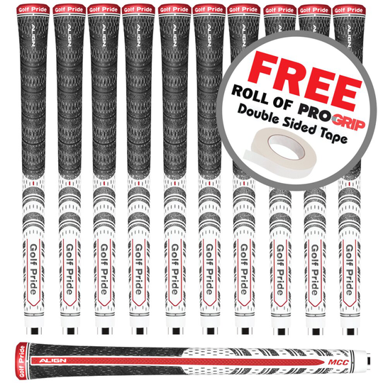 GOLF PRIDE MULTI COMPOUND ALIGN WHITE / RED MIDSIZE GOLF GRIPS X 9 +FREE TAPE