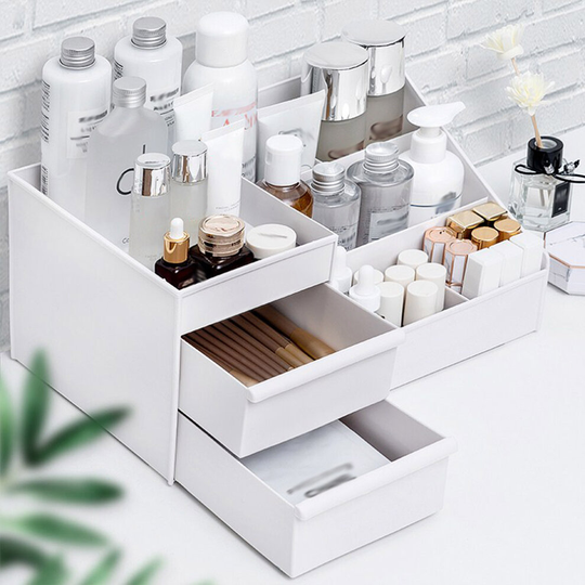 Plastic Cosmetic Organizer Makeup Box Case Holder Drawers White