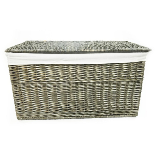 (Oak, Large 84 x 45 x 46 cm) Shabby Chic Wicker Storage Chest Truck Blanket Box