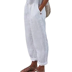Women's Casual Chinos Trousers Pleated Front Pocket Full Length Pants Casual Daily Micro-elastic Chinese Style Linen / Cotton Blend Breathable Quick Dry Mid Waist Loose Green White Gray Khaki Sky Blue Lightinthebox