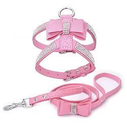 Dog Rabbits Cat Harness Dog Leash Vest Decoration Adjustable Flexible Outdoor Walking Rhinestone PU Leather Black Red Blue Pink 1 set Lightinthebox