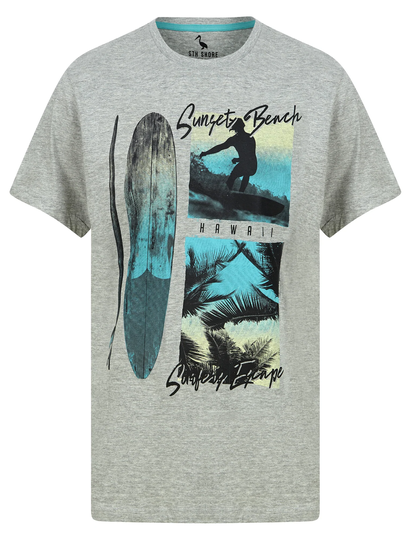 T-Shirts Sunset Beach Motif Cotton Jersey T-Shirt in Light Grey Marl - South Shore / S - Tokyo Laundry
