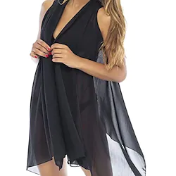 Women's Swimwear Cover Up Beach Dress Plus Size Swimsuit UV Protection Pure Color Black Bathing Suits Sports Vacation Holiday / New Lightinthebox