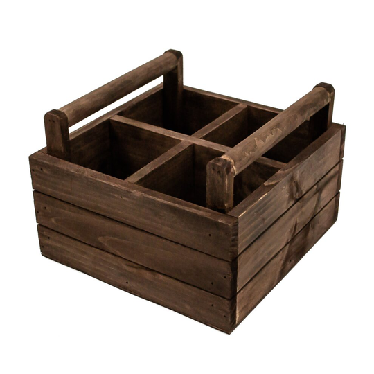 (Single) Natural Brown Wooden Condiment Holder Serving Crate Kitchen Storage Box
