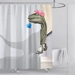 Dinosaur Shower Curtain Set for Bathroom, White Fun Kids Fabric Shower Curtains , Cool Cute Unique Raptor Bathroom Accessories Decor, Hooks Included Lightinthebox