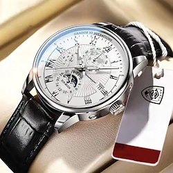 POEDAGAR Brand Mens Watches Luxury Luminous Waterproof Quartz Watch Leather Fashion Calendar Wristwatch Lightinthebox