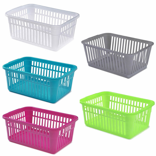 (Silver, Large) Small Large Rectangle Home House Kitchen Office Study Plastic Storage Basket Box