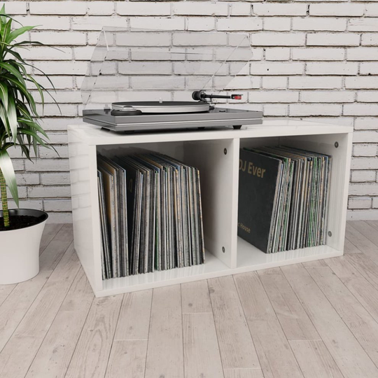 vidaXL Vinyl Storage Box High Gloss White Chipboard Recorder Case Collection