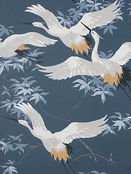 Fine Décor Cranes Navy/Mustard