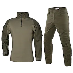 Men's Tactical Combat Shirt and Pants Hunting Suit 1/4 Zip Outdoor Breathable Quick Dry Wearproof Sweat wicking Spring Camo / Camouflage Clothing Suit Cotton Polyester Long Sleeve Hunting Military Lightinthebox