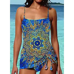 Women's Swimwear Tankini 2 Piece Normal Swimsuit Open Back Printing Flower Blue Camisole Strap Bathing Suits New Vacation Fashion / Modern / Padded Bras Lightinthebox