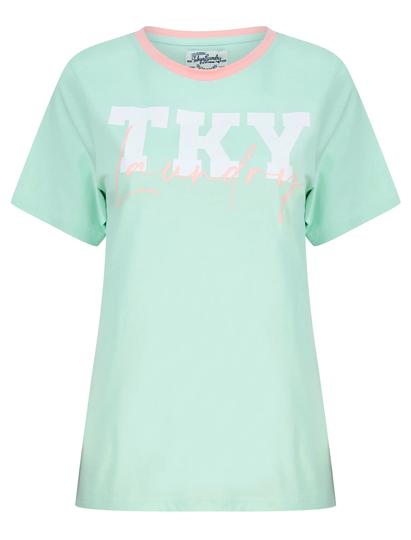 T-Shirts TKY Motif Cotton Jersey Ringer T-Shirt in Surf Spray Mint - Tokyo Laundry / 8 - Tokyo Laundry