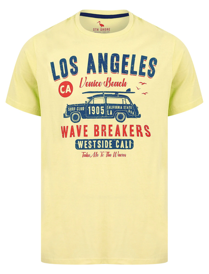 T-Shirts Wave Breakers Motif Cotton Jersey T-Shirt in Pastel Yellow - South Shore / S - Tokyo Laundry