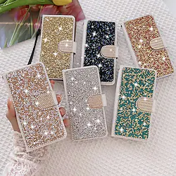 Phone Case For Samsung Galaxy Wallet Card A73 A53 A33 S22 Ultra Plus S21 FE S20 A72 A52 A42 Note 20 Ultra Bling Rhinestone with Phone Strap Glitter Shine Crystal Diamond PU Leather Lightinthebox
