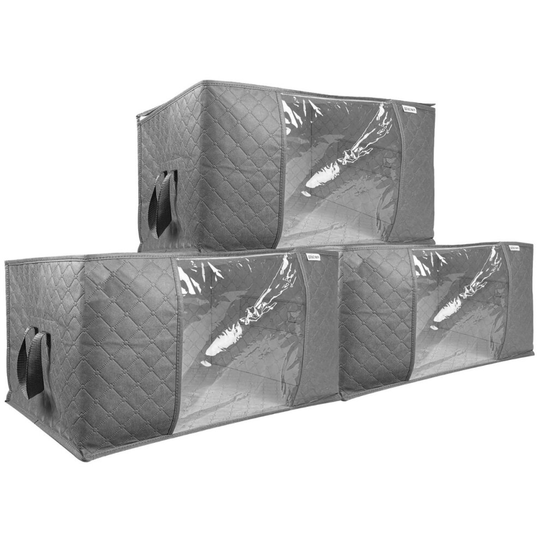 3x Clothing Storage Bags - Set of 3 Large Quilted Clothes Space Saver Boxes