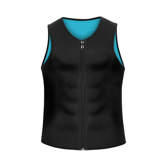 (Black Blue, M) Mens Neoprene Body Sweat Shaper Sauna Vest Slimming Fat Burner Waist Trainer Zip