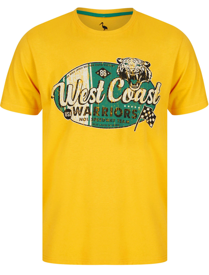 T-Shirts West Coast Warriors Motif Cotton Jersey T-Shirt in Yolk Yellow - South Shore / S - Tokyo Laundry