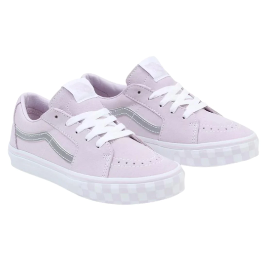 Vans Sk8-Low Kids Skate Shoes - (Reflective Sidestripe) Checkerboard/Lavender Fog