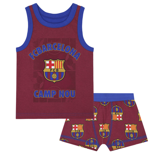(6-7 Years) FC Barcelona Official Football Gift Boys Boxer Shorts & Vest Set