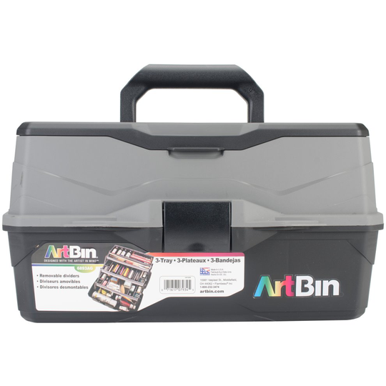 ArtBin Lift Tray Box W/3 Trays & Quick Access Lid Storage-9"X15.75"X8.375", Black & Gray