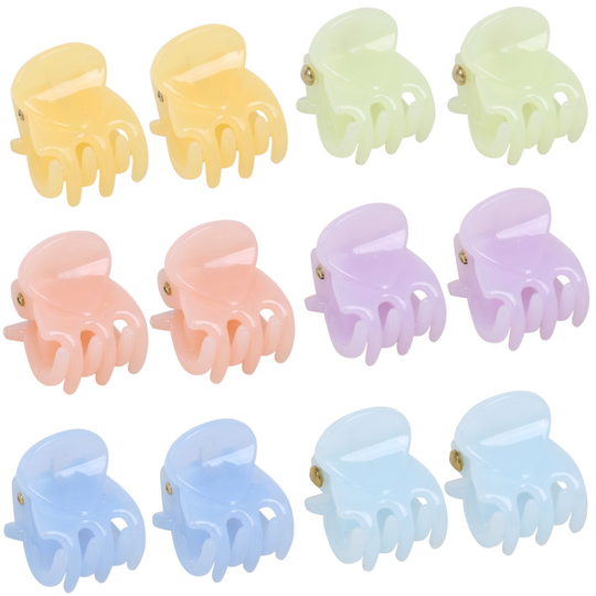 TRIXES Set of 12 Hair Claws - Miniature Styling Grips Pin Clamps - 6 Assorted Pastel Colours