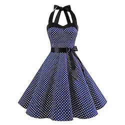 Audrey Hepburn Polka Dots Retro Vintage 1950s Cocktail Dress Vintage Dress Summer Dress Rockabilly Prom Dress Halter Women's Costume Vintage Cosplay Homecoming Sleeveless Knee Length Dress Lightinthebox