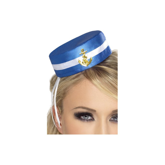 Smiffy's Pill Box Sailor Hat - Blue - hat sailor pill box fancy dress ladies mini costume navy accessory womens hen