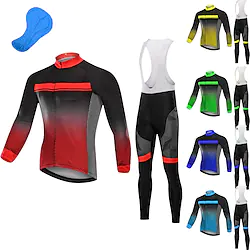 21Grams Men's Cycling Jersey with Bib Tights Long Sleeve Mountain Bike MTB Road Bike Cycling Green Sky Blue Red Gradient Bike Clothing Suit 3D Pad Breathable Quick Dry Moisture Wicking Back Pocket Lightinthebox