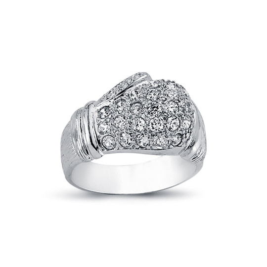 (W) Jewelco London Mens Rhodium Plated Sterling Silver Round Cubic Zirconia Boxing Glove Charm Ring 14mm