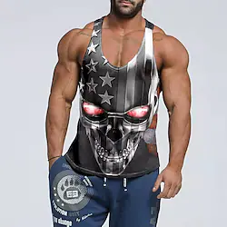 Men's Running Tank Top Patchwork 3D Print Sleeveless Tank Top Street Casual Breathable Quick Dry Soft Yoga Fitness Gym Workout Sportswear Activewear Color Block Sillver Gray Dark Grey Blue and White Lightinthebox